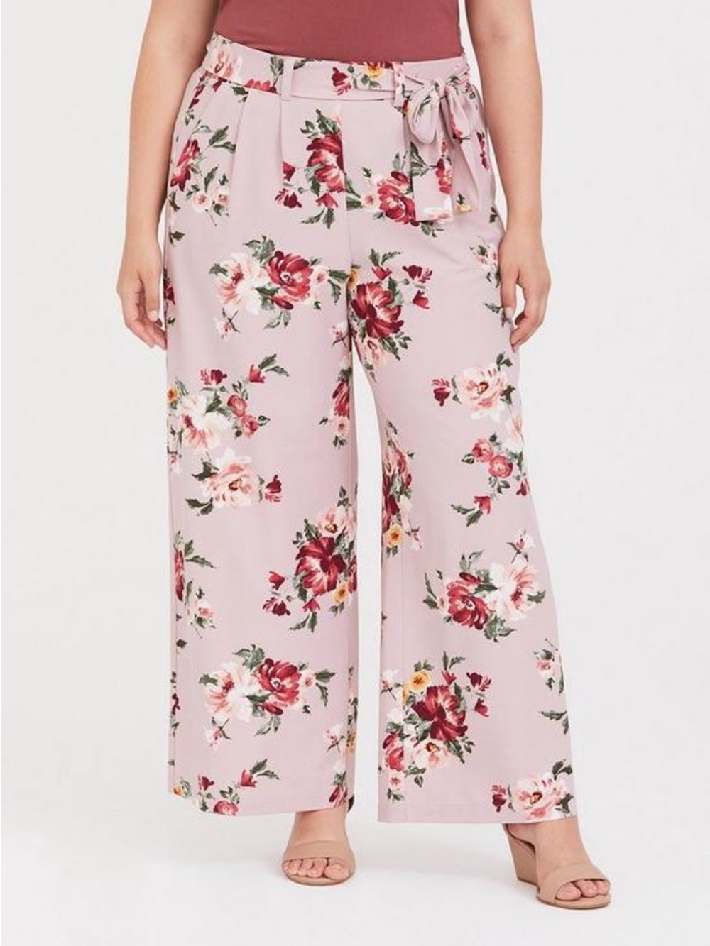 Torrid Lilac Purple Feminine Pull On Floral Crepe Wide Leg Pant
